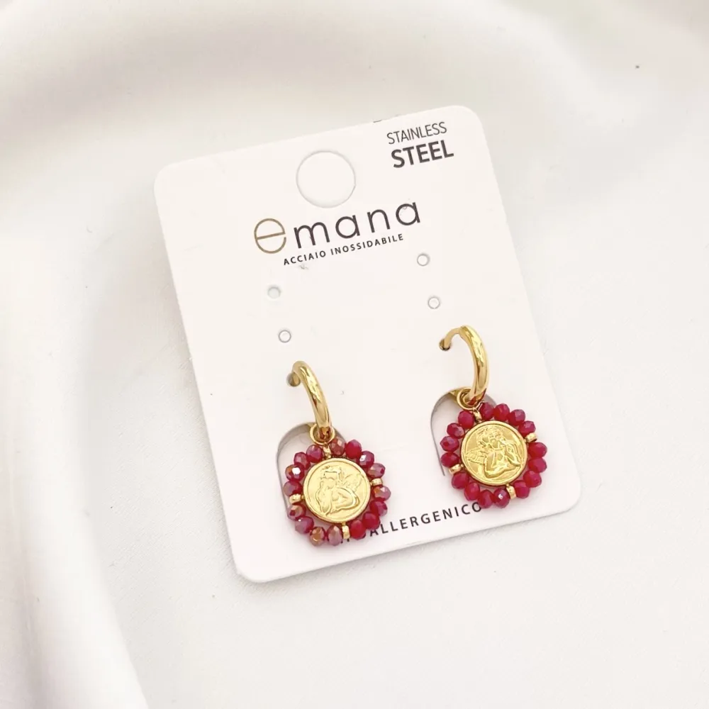 Cerchio con Angelo-Orecchini in Acciaio - OAP-103-AA2710E