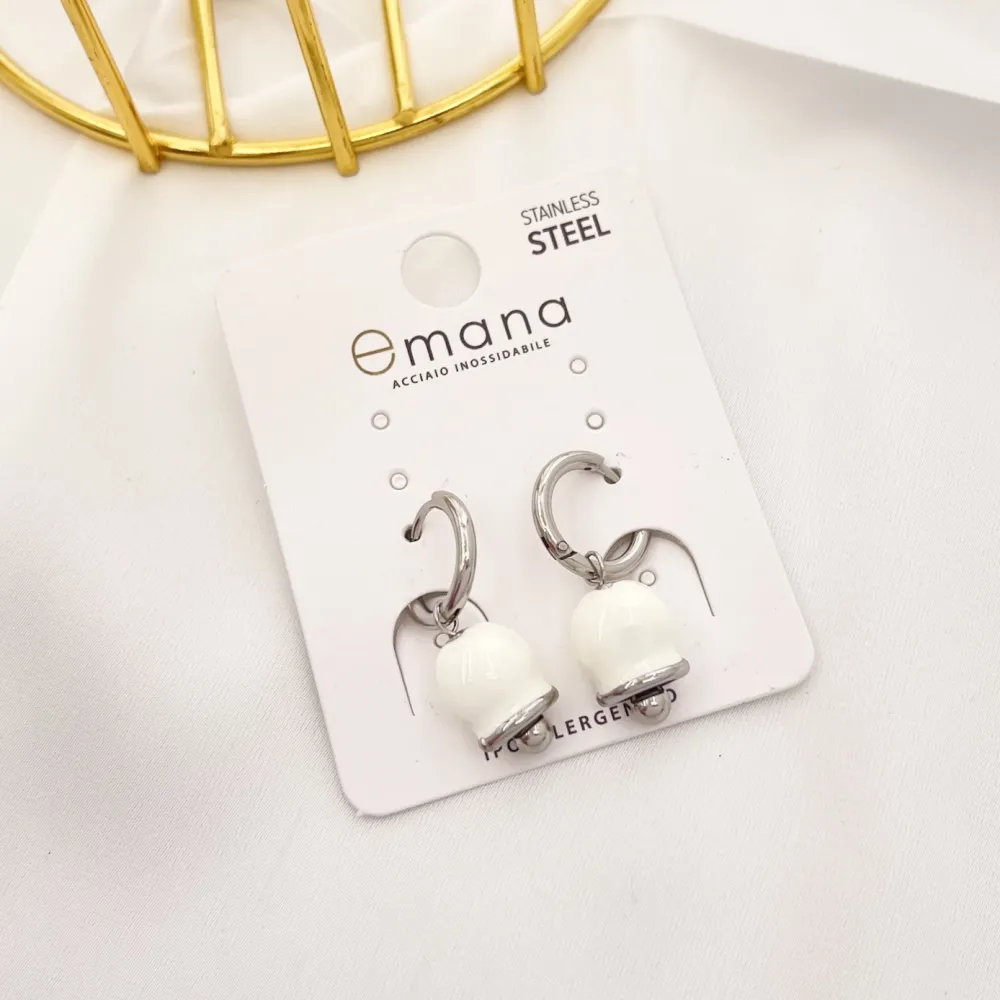 Cerchio con Campanello Smaltato-12Paia Orecchini in Acciaio - OAP-103-AA3074E