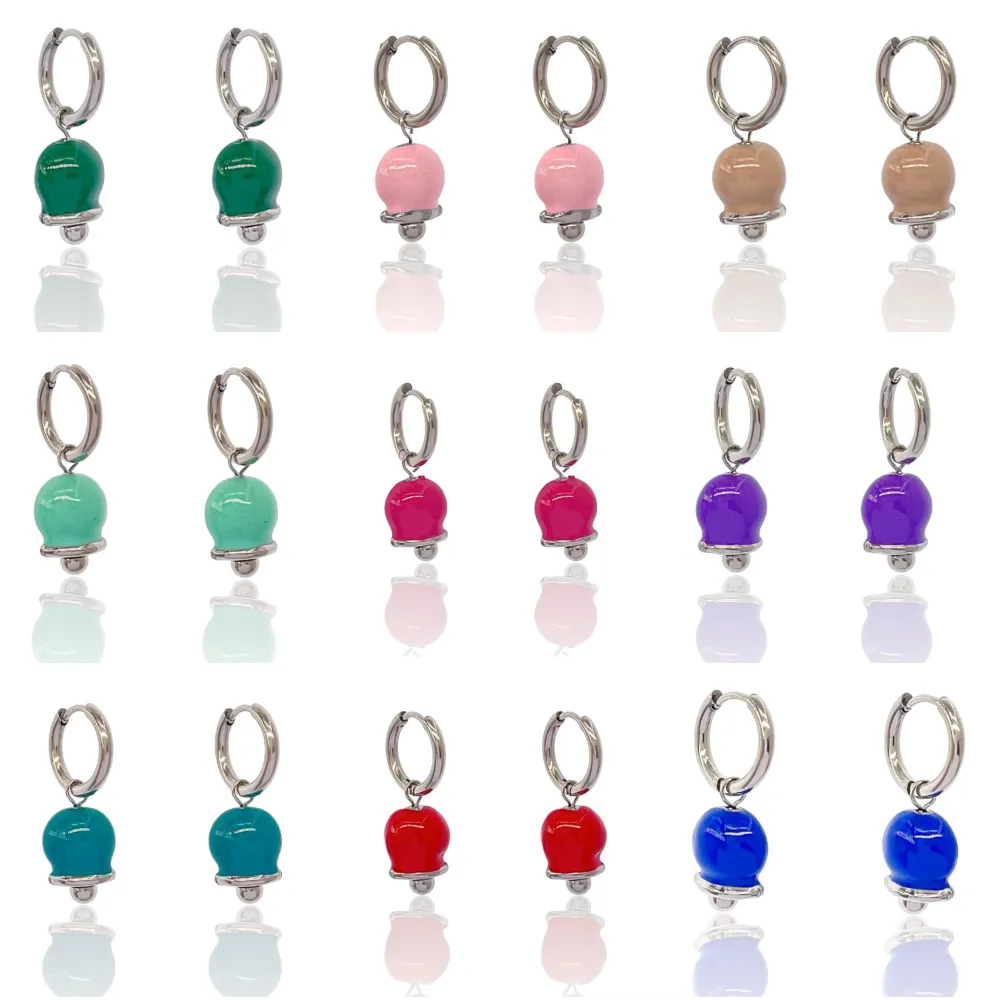 Cerchio con Campanello Smaltato-12Paia Orecchini in Acciaio - OAP-103-AA3074E