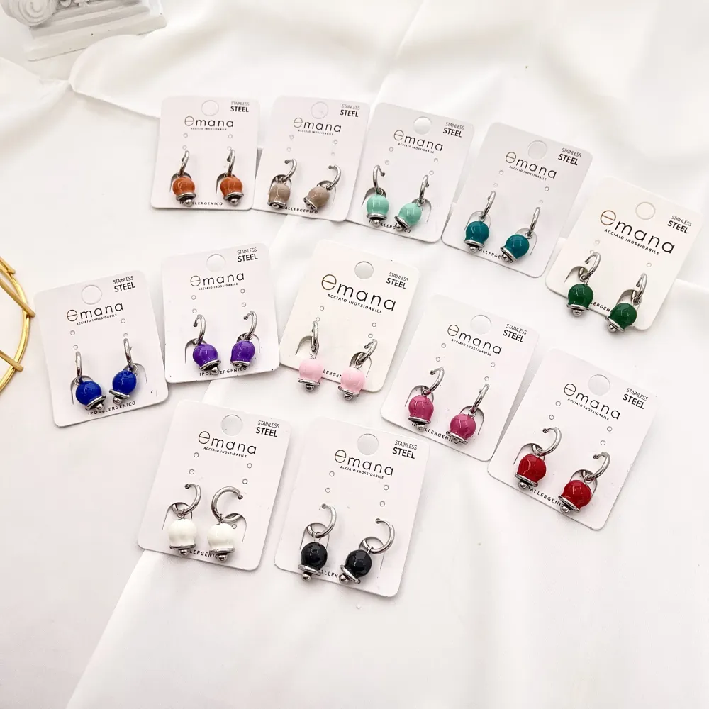 Cerchio con Campanello Smaltato-12Paia Orecchini in Acciaio - OAP-103-AA3074E