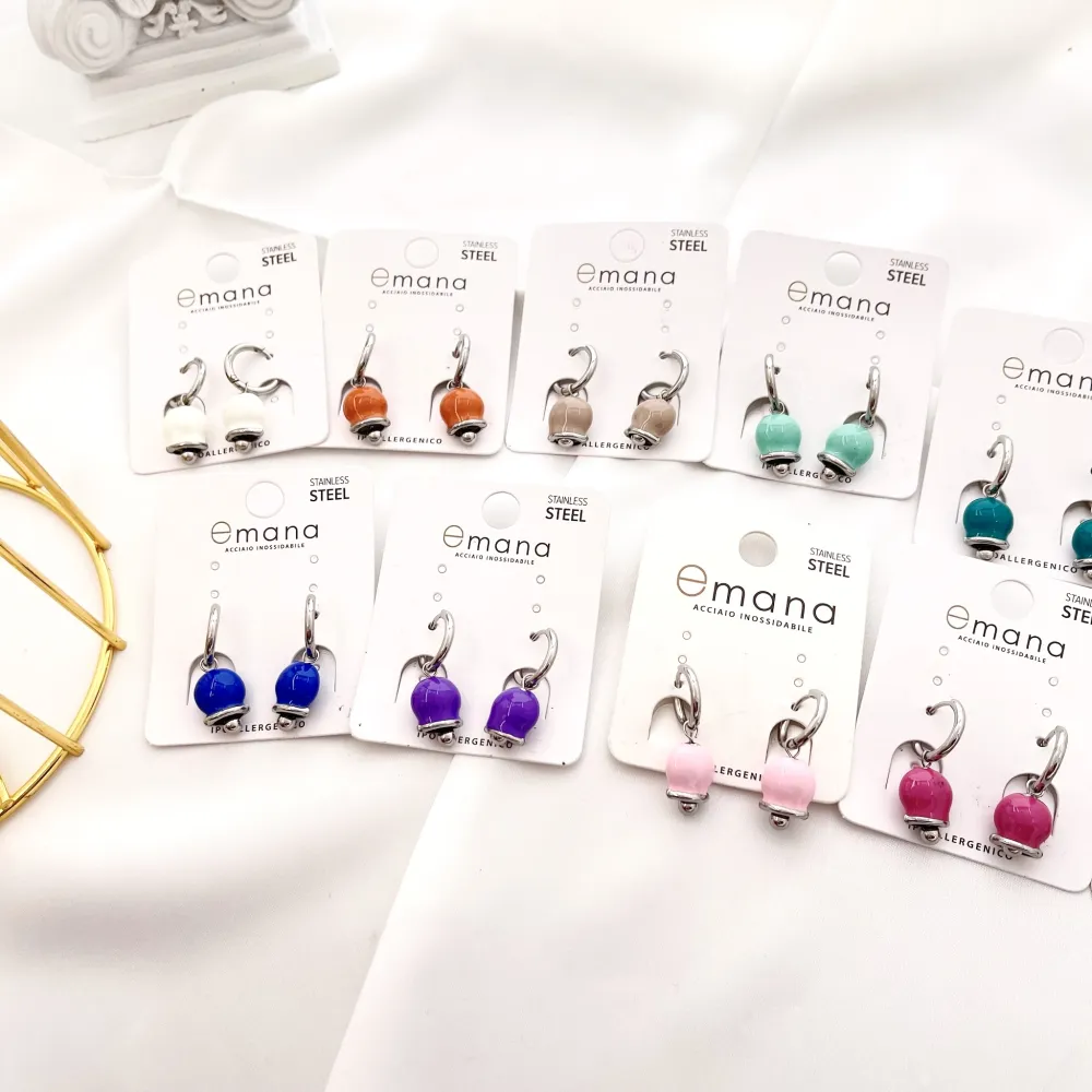 Cerchio con Campanello Smaltato-12Paia Orecchini in Acciaio - OAP-103-AA3074E