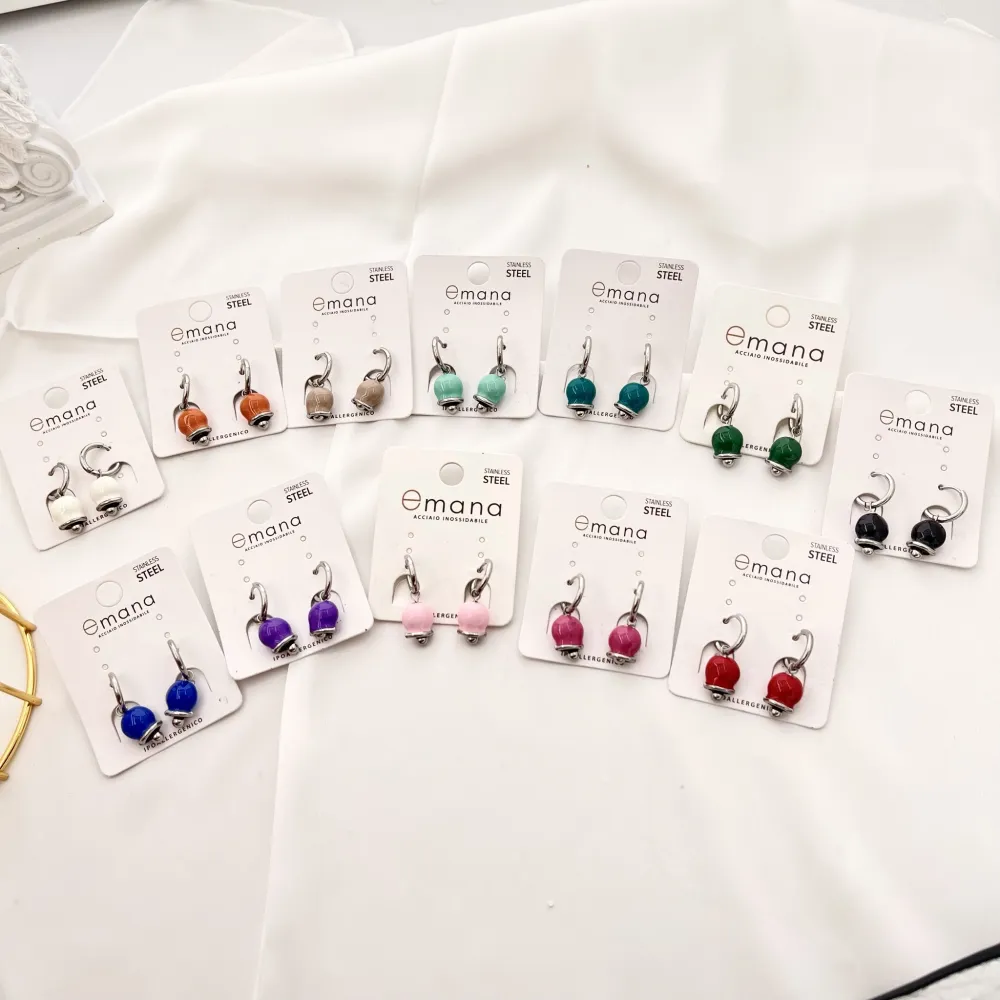 Cerchio con Campanello Smaltato-12Paia Orecchini in Acciaio - OAP-103-AA3074E