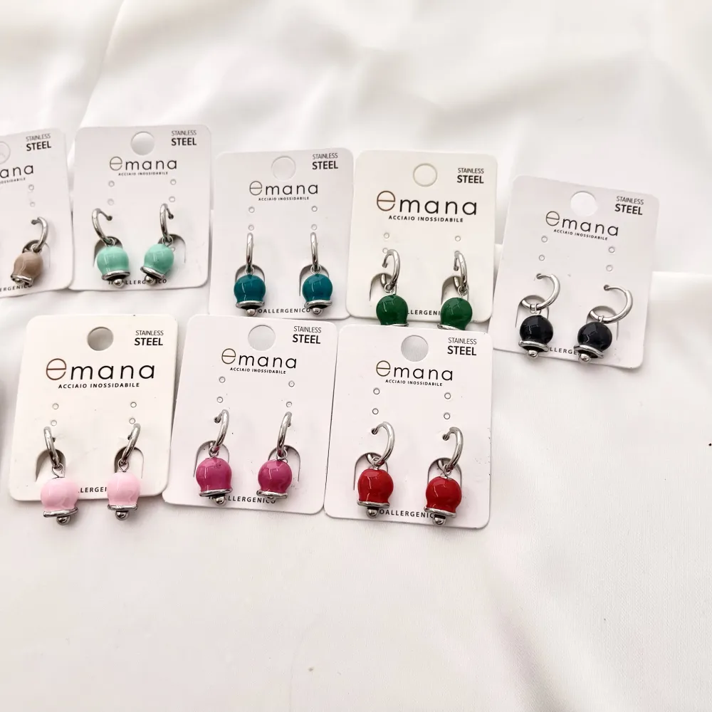 Cerchio con Campanello Smaltato-12Paia Orecchini in Acciaio - OAP-103-AA3074E