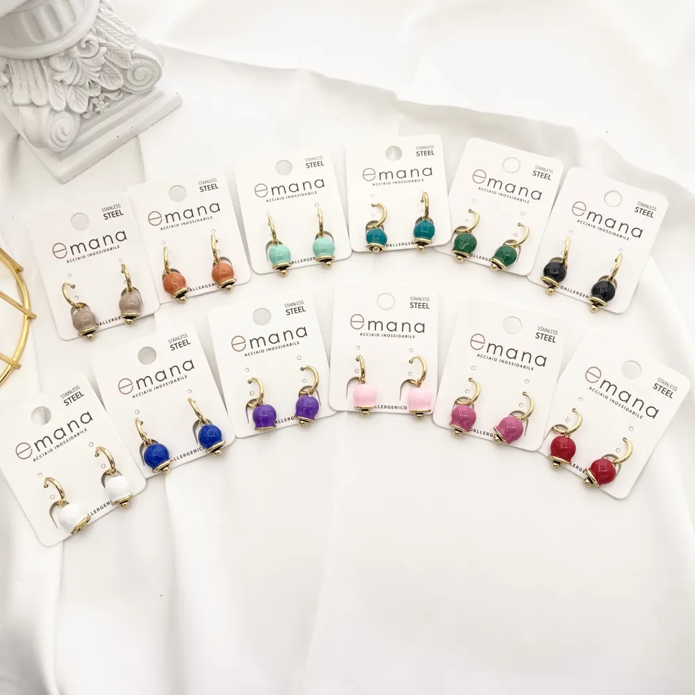 Cerchio con Campanello Smaltato-12Paia Orecchini in Acciaio - OAP-103-AA3074E