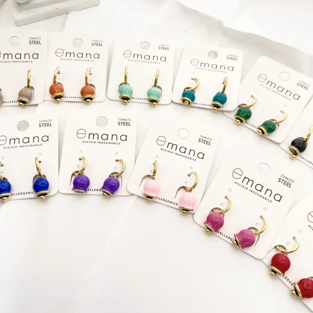 Cerchio con Campanello Smaltato-12Paia Orecchini in Acciaio - OAP-103-AA3074E