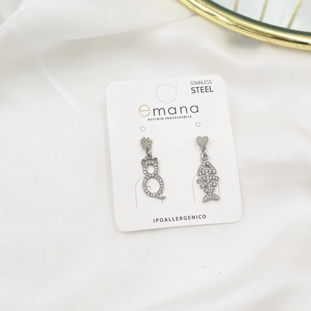 Gatto Lisca di Pesce-Orecchini in Acciaio - OAP-103-AA4560E