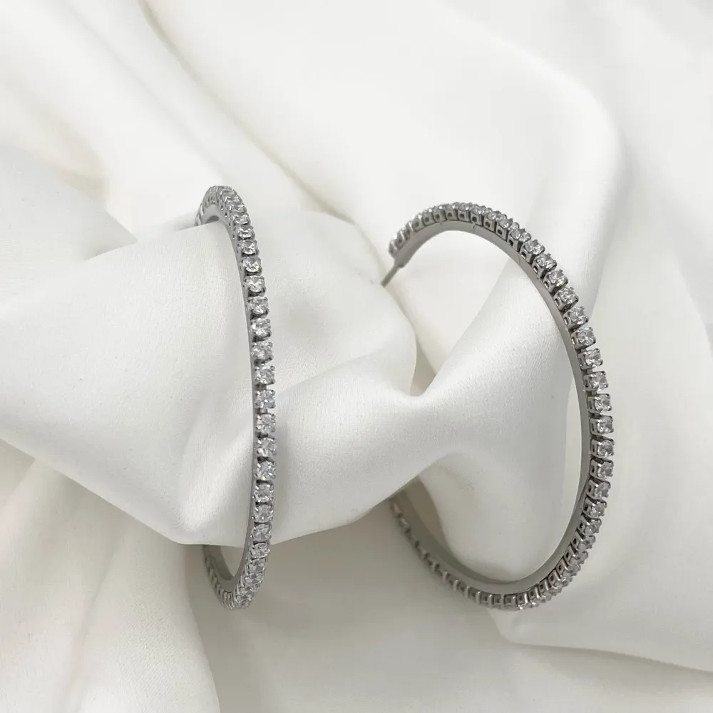 Cerchio 50mm con Zirconia-Orecchini in Acciaio - OAP-413-1077 50mm