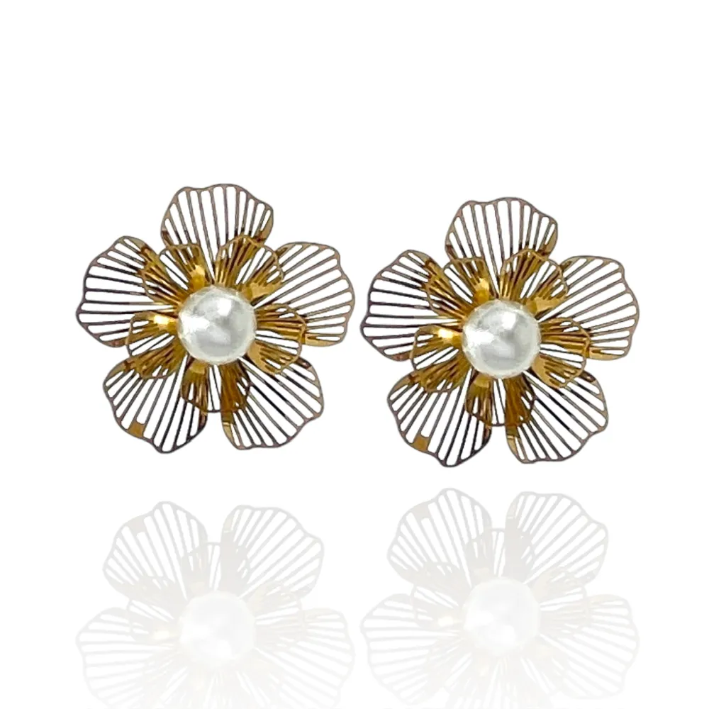 Fiore con Perla -Orecchini in Acciaio - OAP-413-2107
