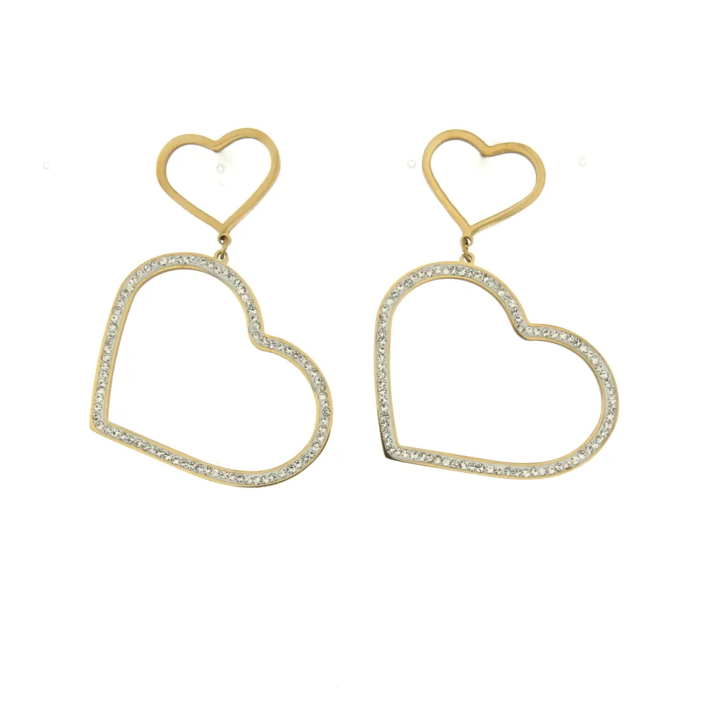 OAP6834-Cuore Pendente Strass- Orecchini in Acciaio - OAP6834-Cuore Pendente Strass- Orecchini in Acciaio