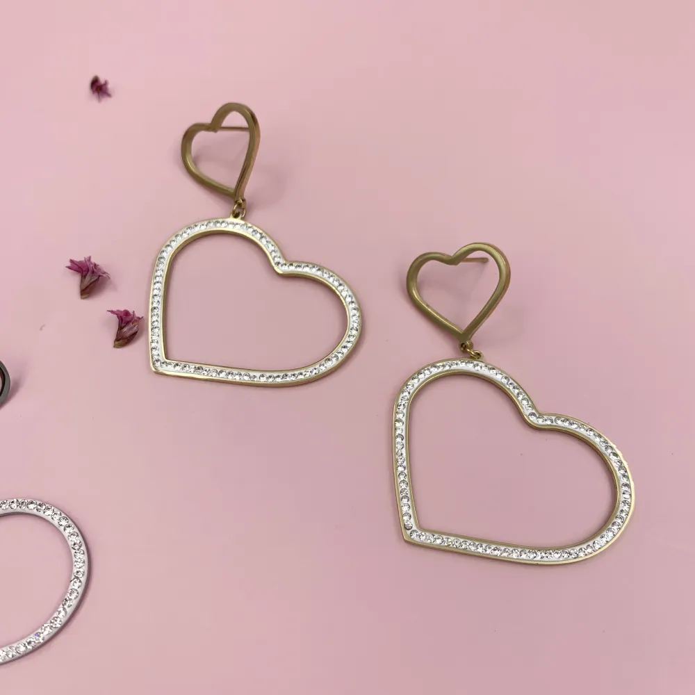 OAP6834-Cuore Pendente Strass- Orecchini in Acciaio - OAP6834-Cuore Pendente Strass- Orecchini in Acciaio