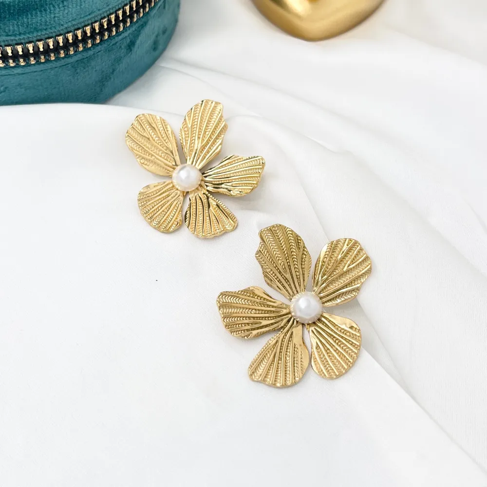 Fiore con Perla-Orecchini in Acciaio - OAP-732-266