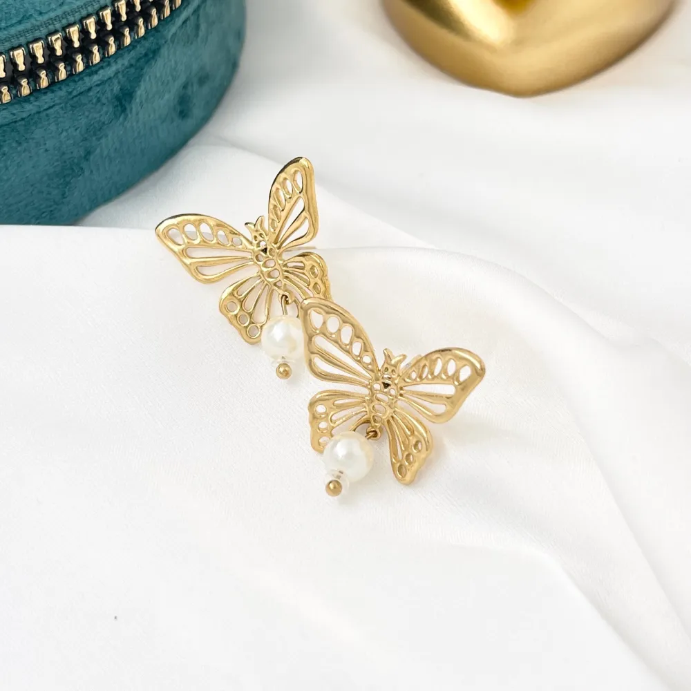 Farfalla con Perla-Orecchini in Acciaio - OAP-732-271