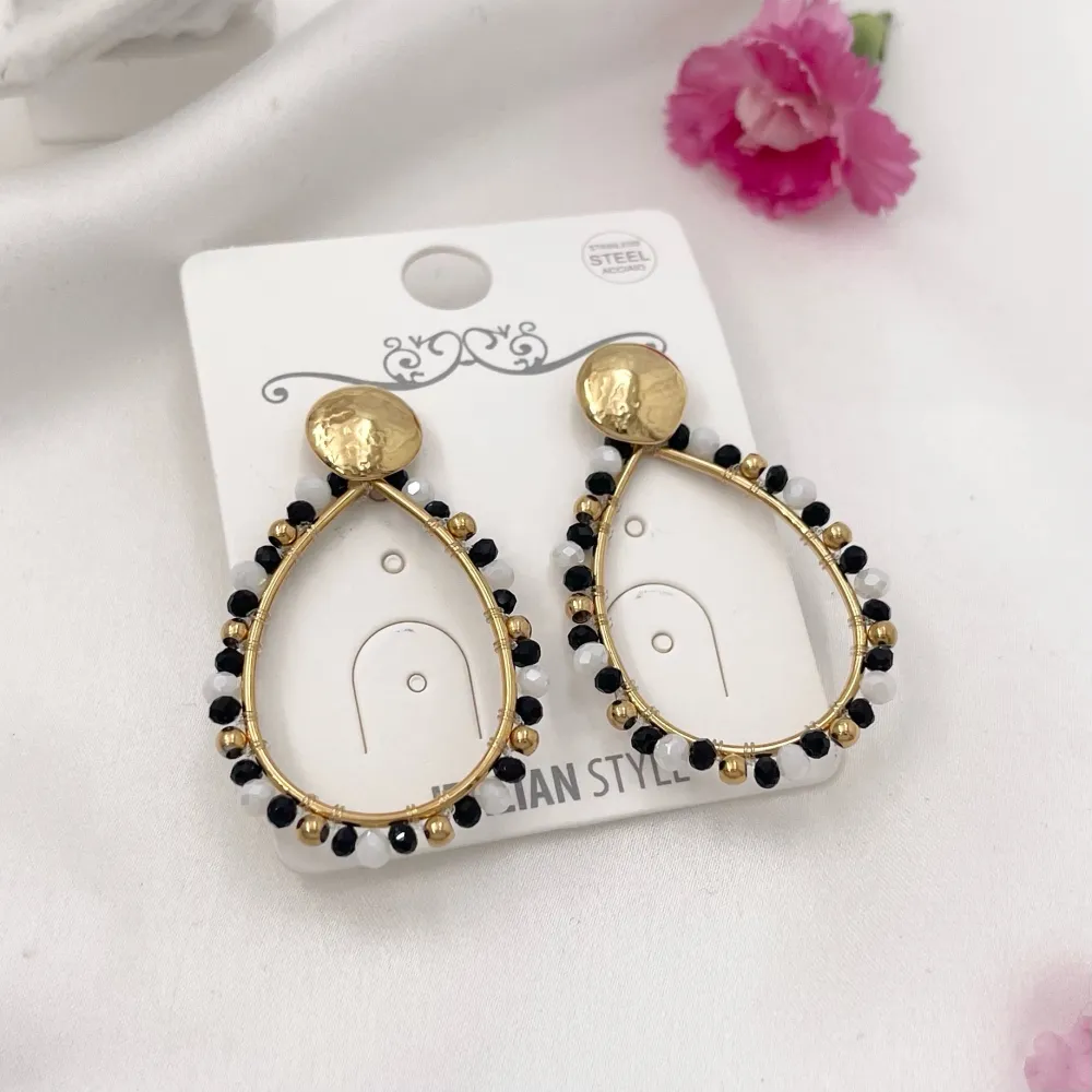 Goccia con Cristalli-Orecchini in Acciaio - OAP-732-32