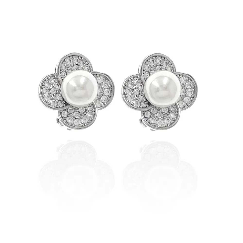 Fiore con Perla-Orecchini a Clips con Zirconia - OMK-506-223-226