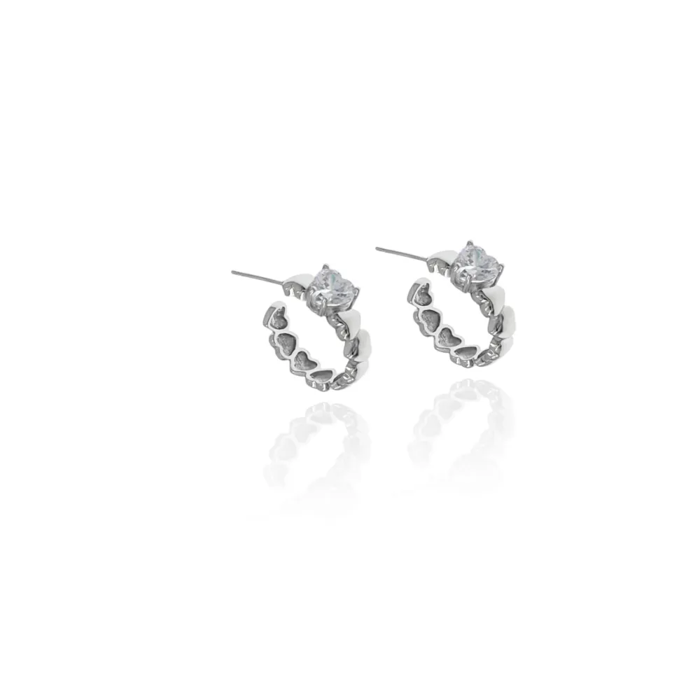 Cerchio Piccolo con Cuore-Orecchini con Zirconia - OMZ-109-194 Piccolo