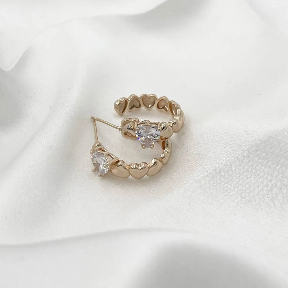 Cerchio Piccolo con Cuore-Orecchini con Zirconia - OMZ-109-194 Piccolo