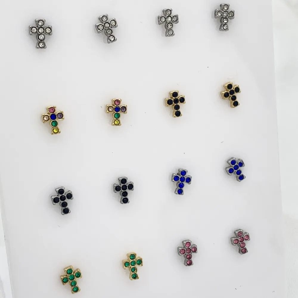 Croce Piccolo con Zirconia-12Paia Orecchini a Lobo in Acciaio - OPA-103-AA2409E