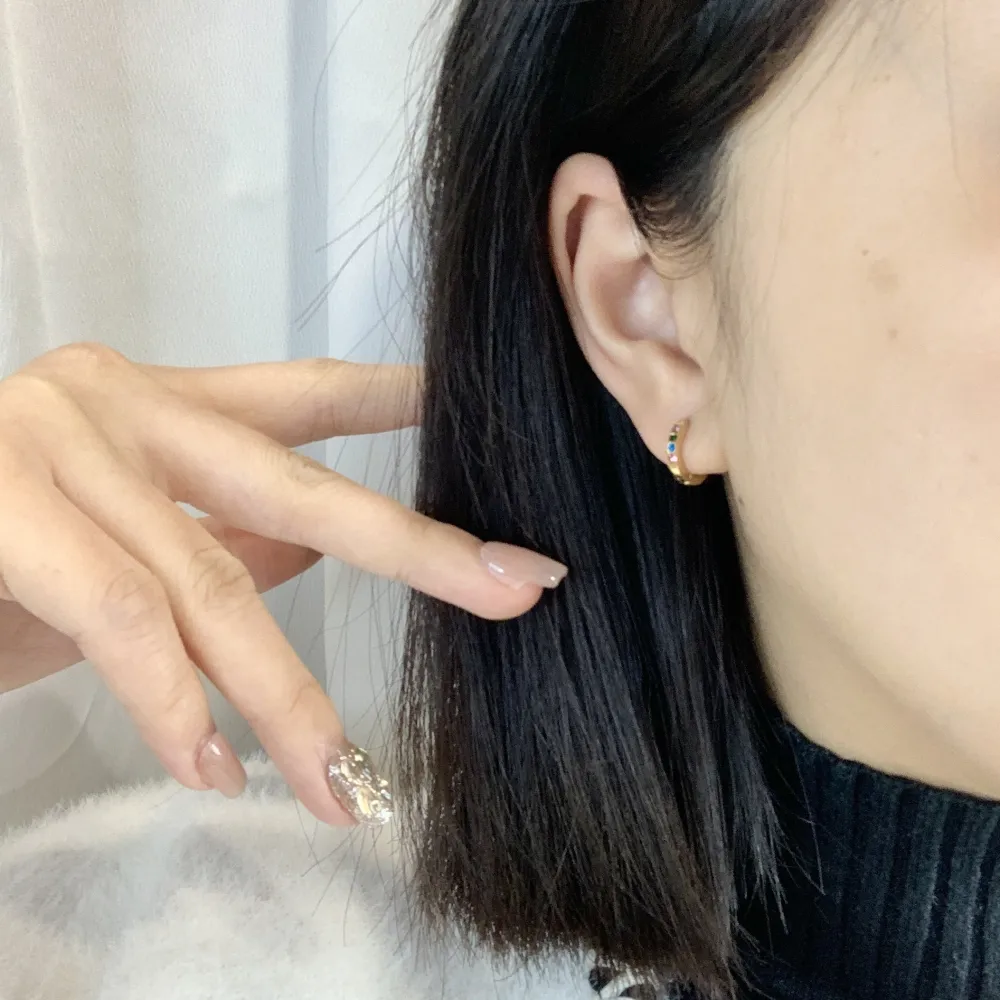 Cerchio 2x8mm con Strass Colorati-12Paia Orecchini in Acciaio - OPA-103-AA2458E 8mm