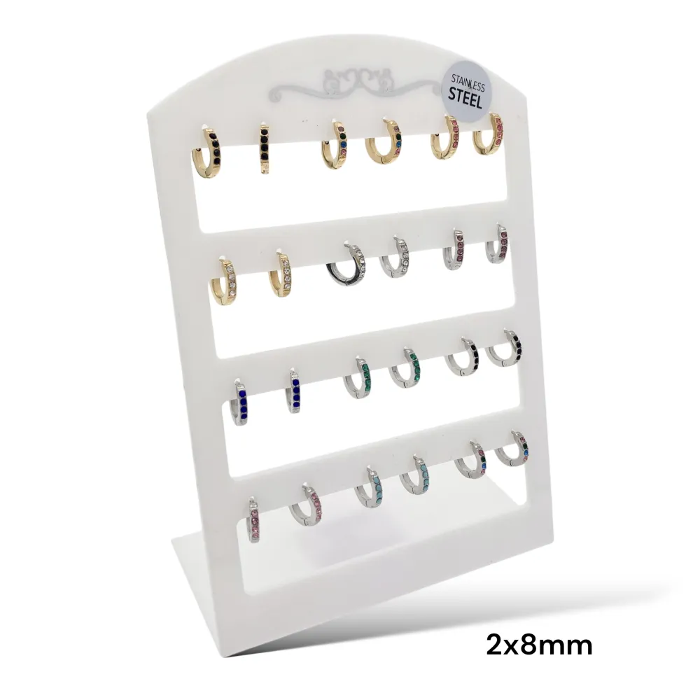 Cerchio 2x8mm con Strass Colorati-12Paia Orecchini in Acciaio - OPA-103-AA2458E 8mm