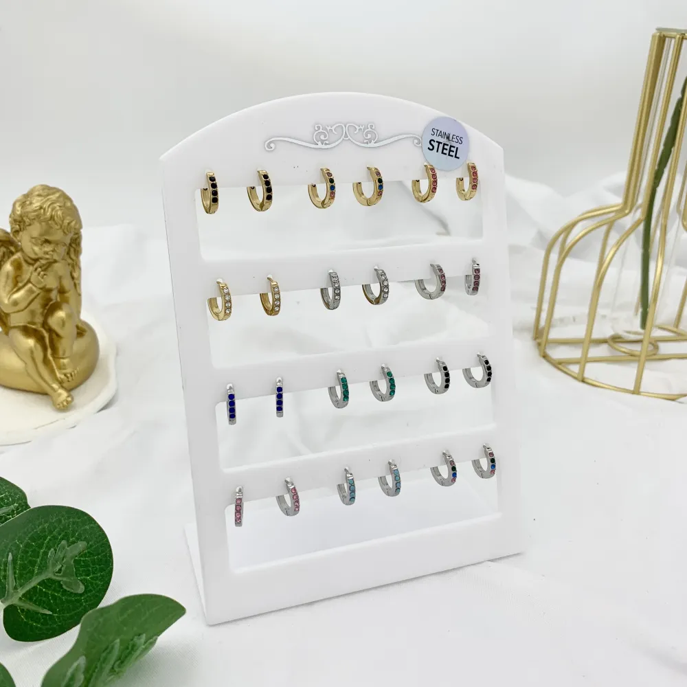 Cerchio 2x8mm con Strass Colorati-12Paia Orecchini in Acciaio - OPA-103-AA2458E 8mm