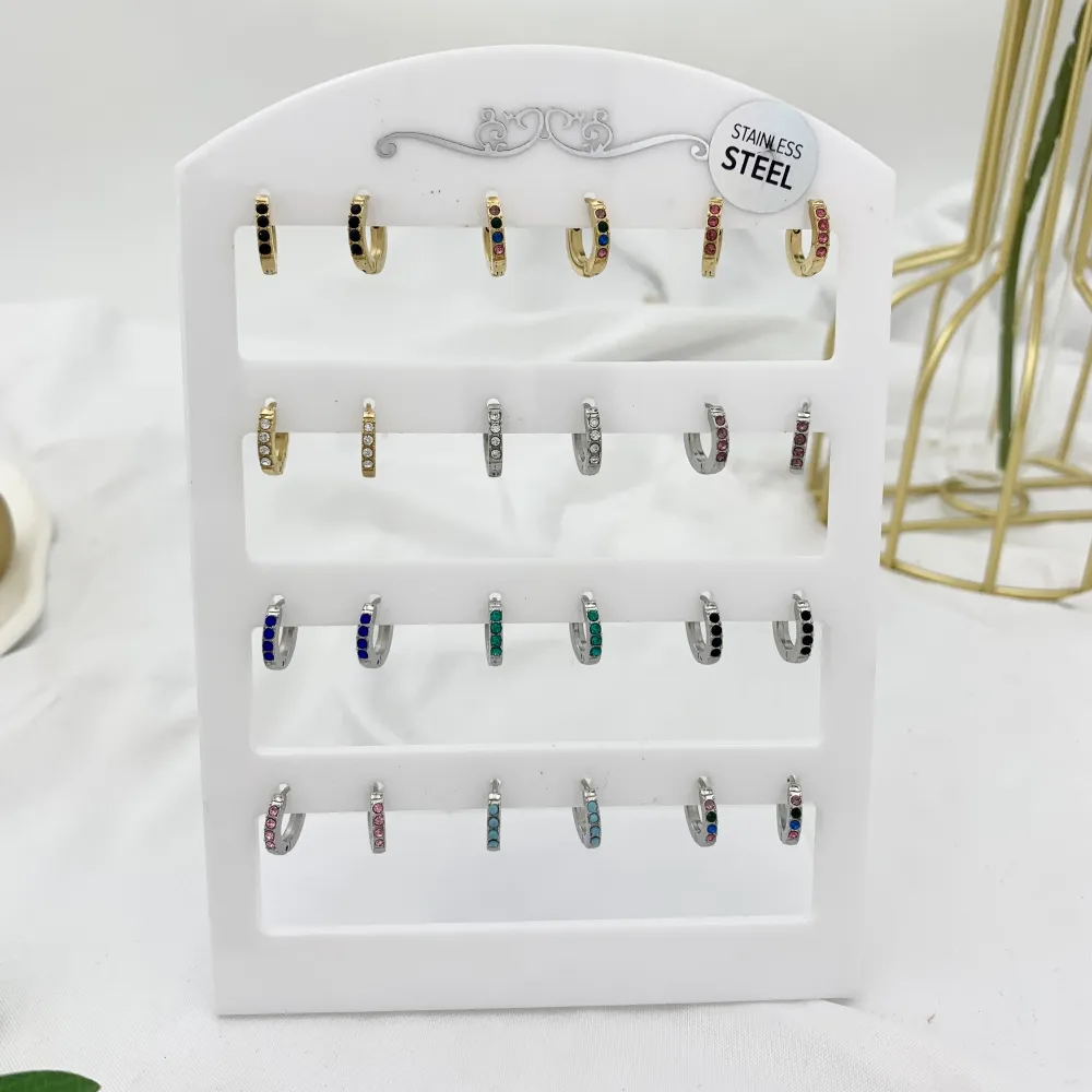 Cerchio 2x8mm con Strass Colorati-12Paia Orecchini in Acciaio - OPA-103-AA2458E 8mm