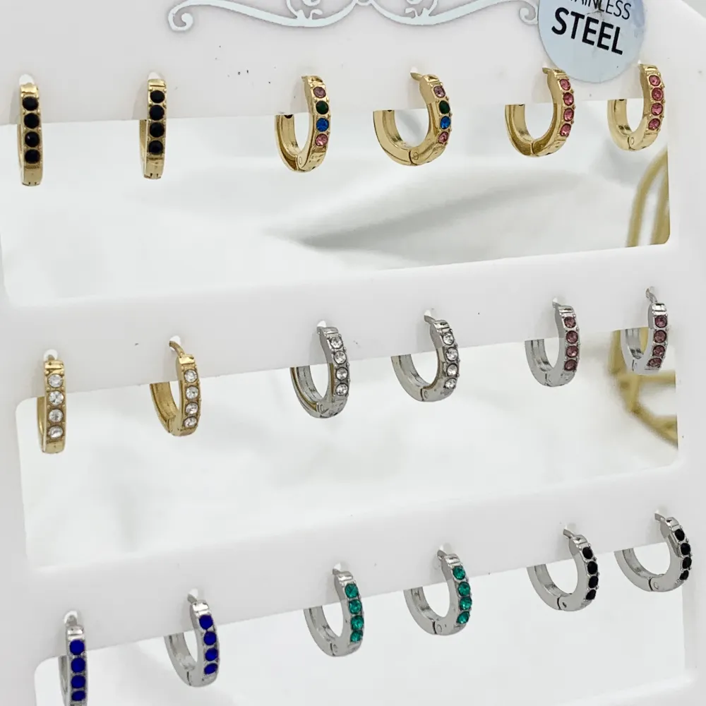 Cerchio 2x8mm con Strass Colorati-12Paia Orecchini in Acciaio - OPA-103-AA2458E 8mm