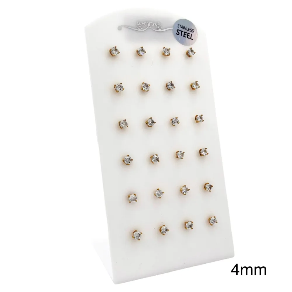 Punto Luce 4mm 4 Griffe -12 Paia Orecchini in Acciaio - OPA-103-AA246E 4mm