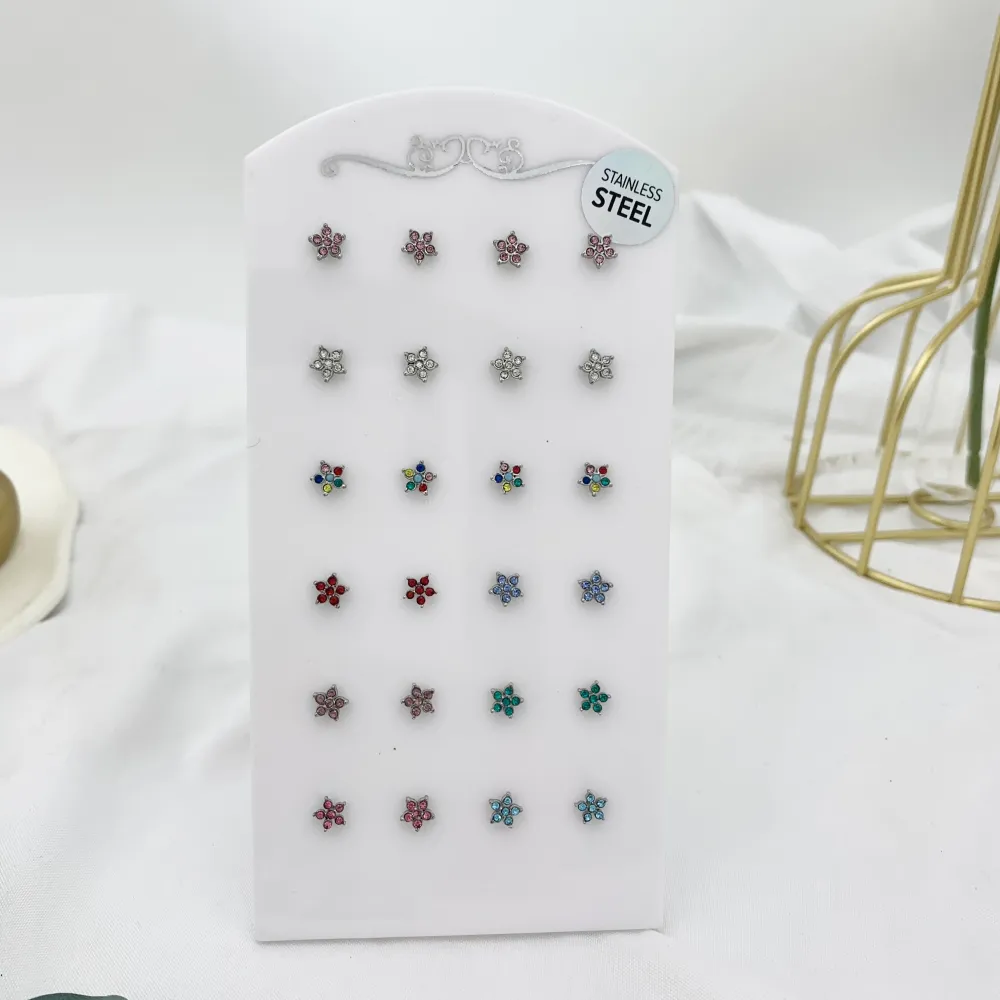 Fiore con Zirconia-12Paia Orecchini a Lobo in Acciaio - OPA-103-AA2554E