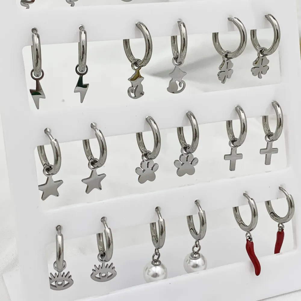 Mix Soggetti Semplici-12Paia Orecchini in Acciaio - OPA-103-AA3082-3093E