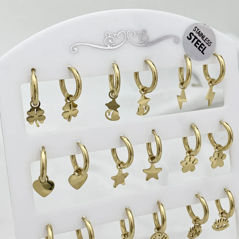 Mix Soggetti Semplici-12Paia Orecchini in Acciaio - OPA-103-AA3082-3093E