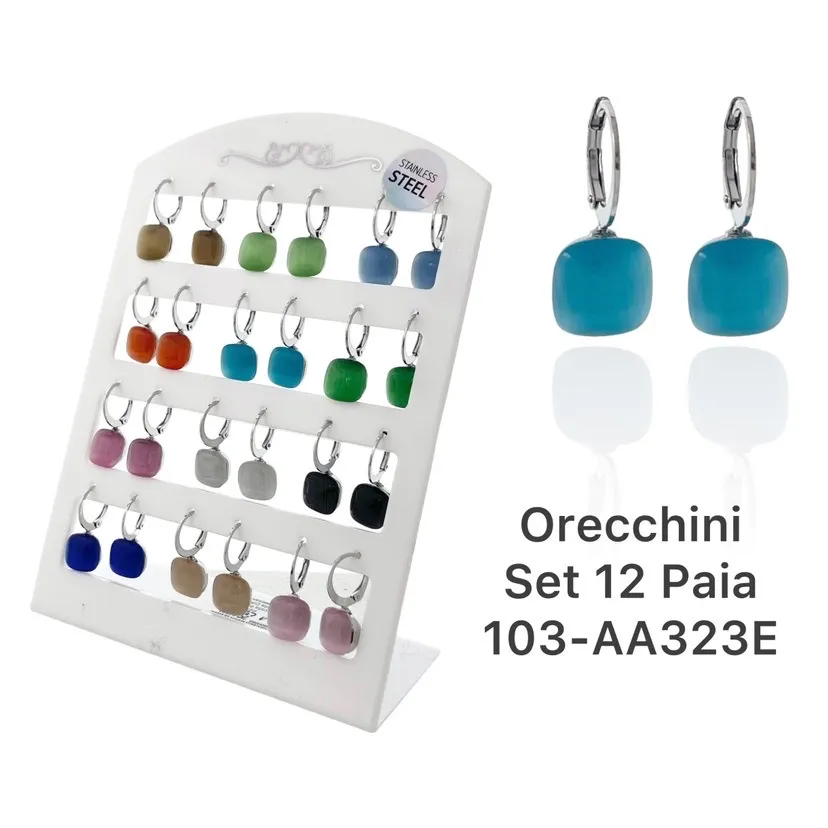 Pietra Luna Quadrata-12 Paia Orecchini in Acciaio con Monachell - OPA103-AA323E