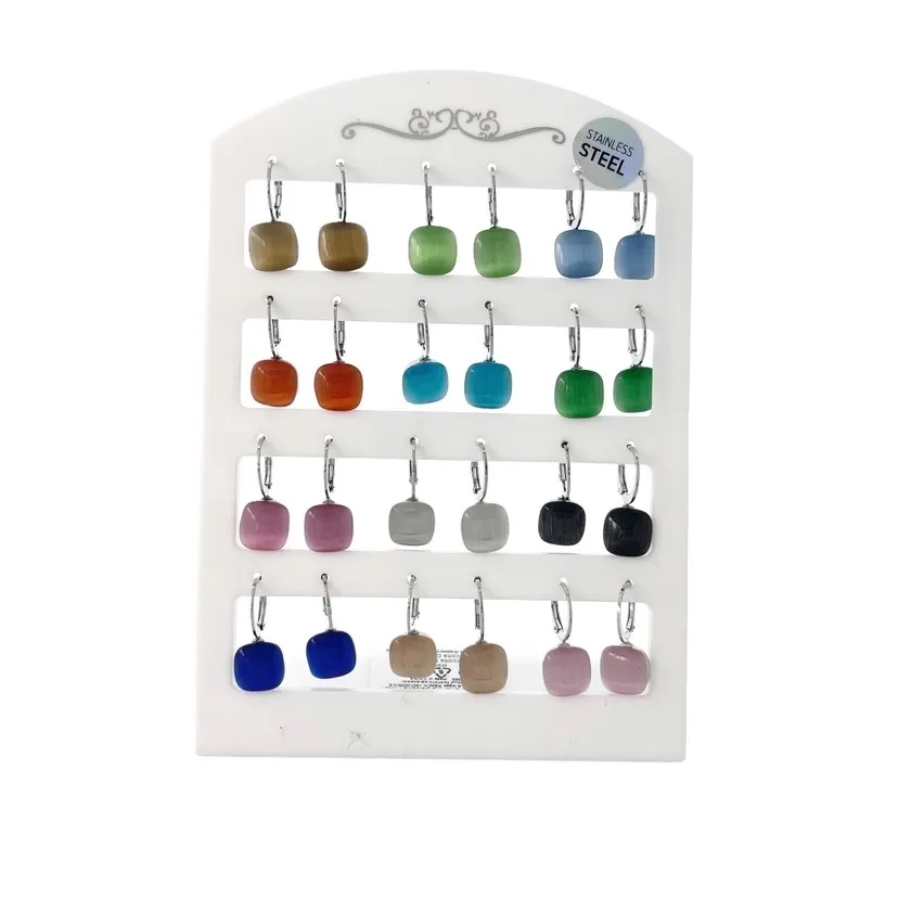 Pietra Luna Quadrata-12 Paia Orecchini in Acciaio con Monachell - OPA103-AA323E