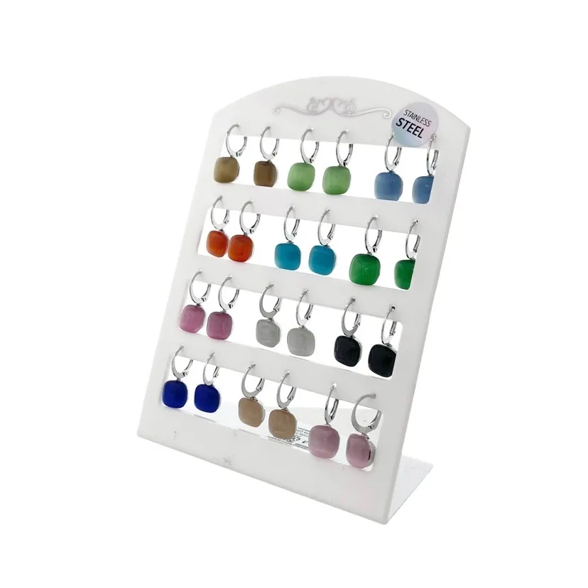 Pietra Luna Quadrata-12 Paia Orecchini in Acciaio con Monachell - OPA103-AA323E