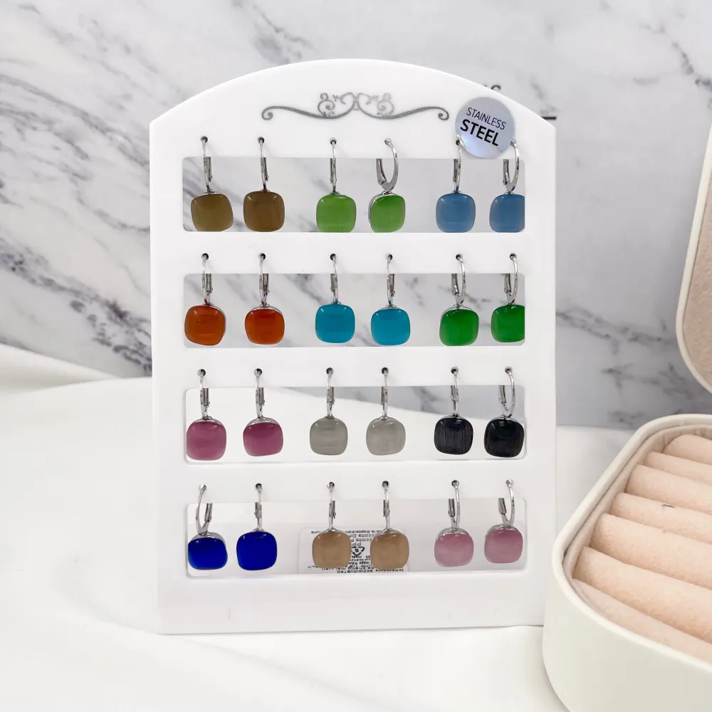 Pietra Luna Quadrata-12 Paia Orecchini in Acciaio con Monachell - OPA103-AA323E