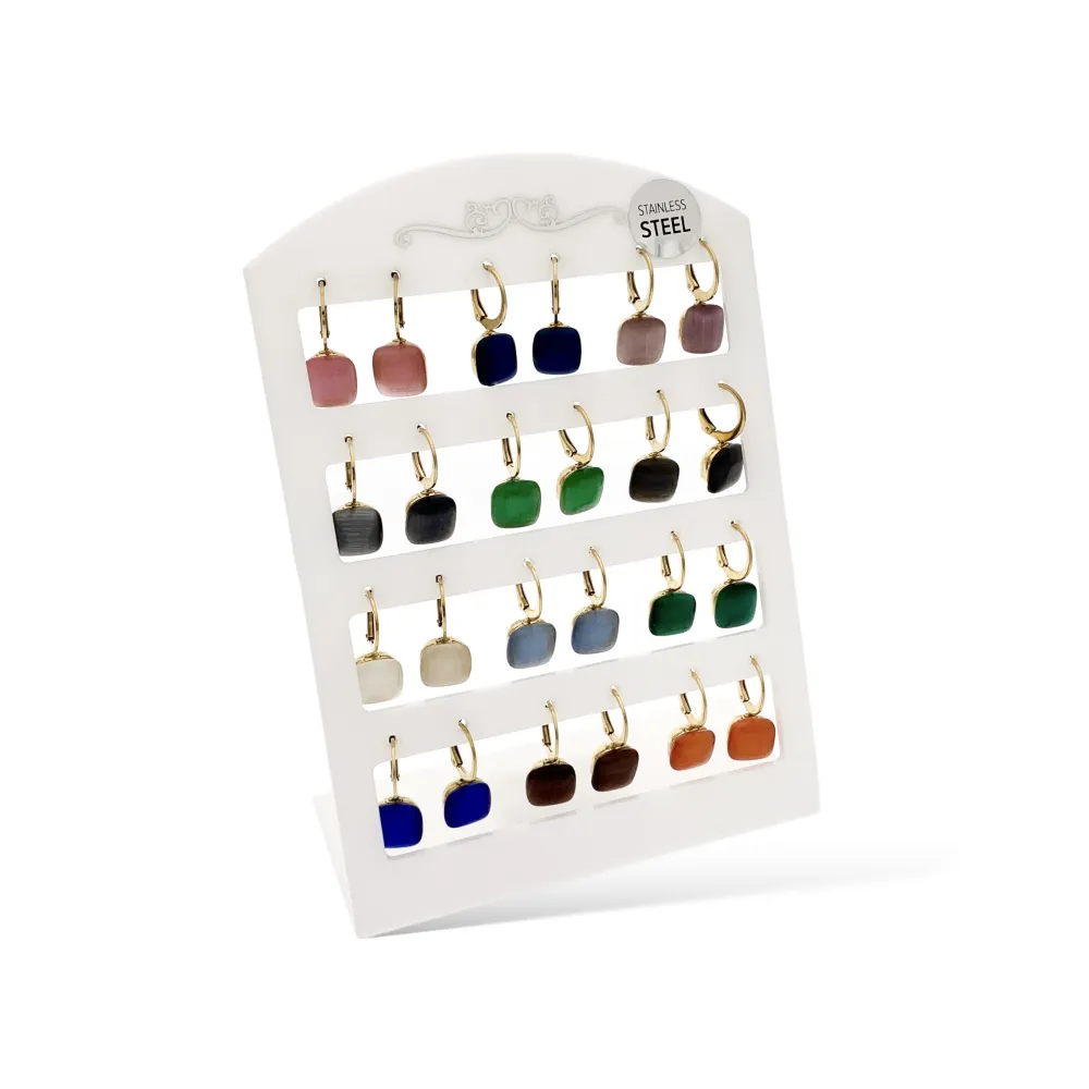 Pietra Luna Quadrata-12 Paia Orecchini in Acciaio con Monachell - OPA103-AA323E