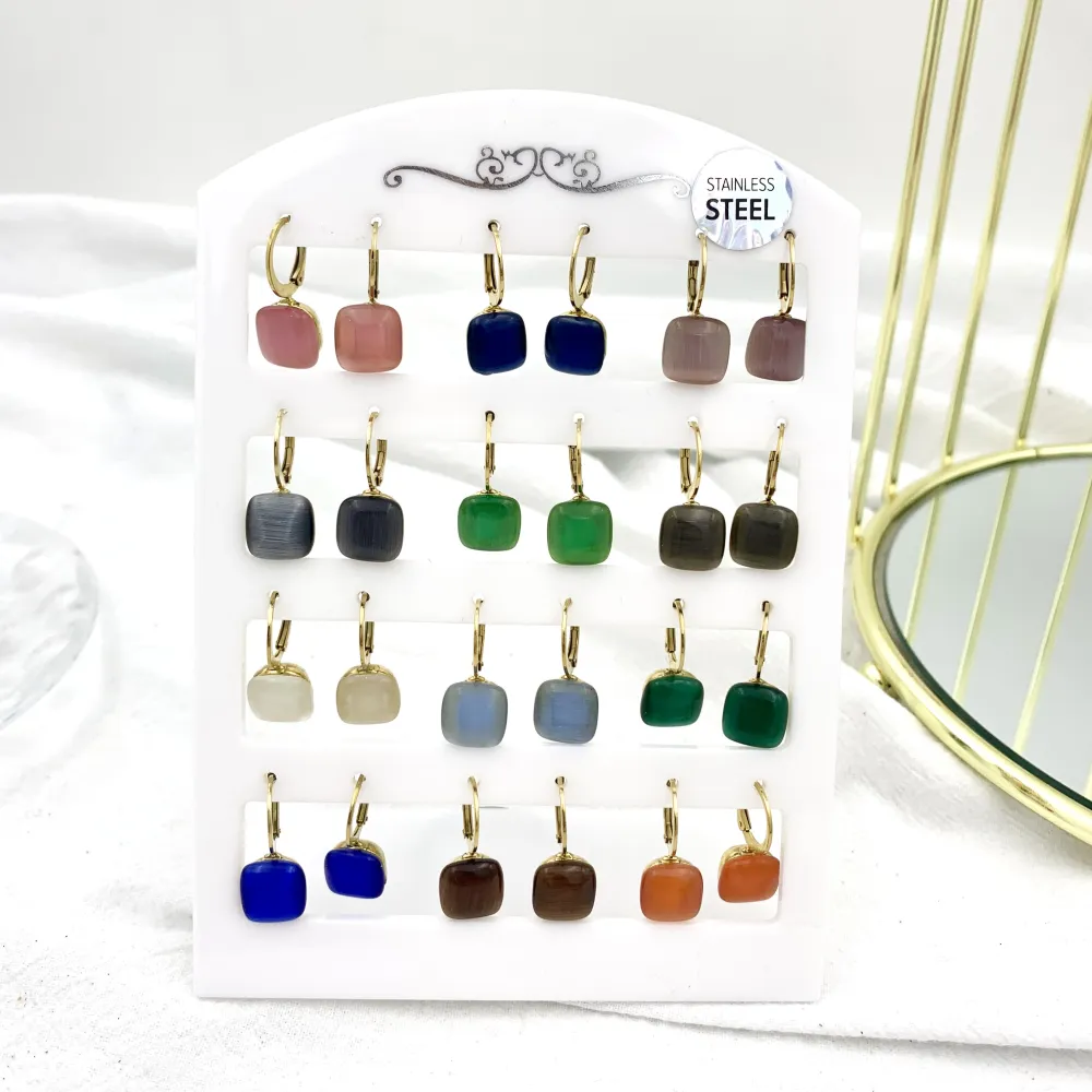 Pietra Luna Quadrata-12 Paia Orecchini in Acciaio con Monachell - OPA103-AA323E