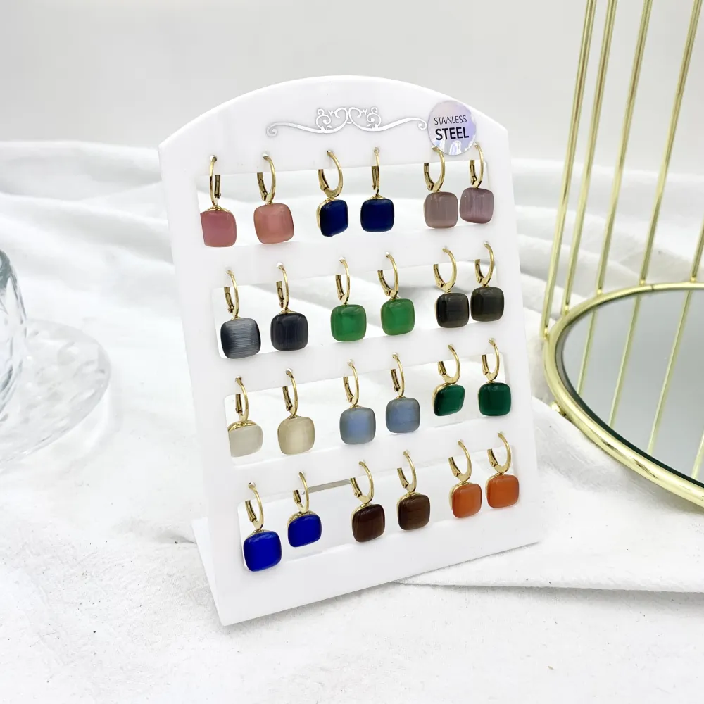 Pietra Luna Quadrata-12 Paia Orecchini in Acciaio con Monachell - OPA103-AA323E