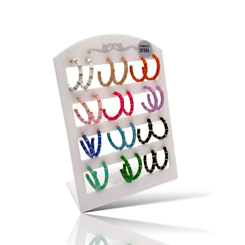 Cerchio Colorato Bambù-12Paia Orecchini in Acciaio - OPA-103-AA3320E