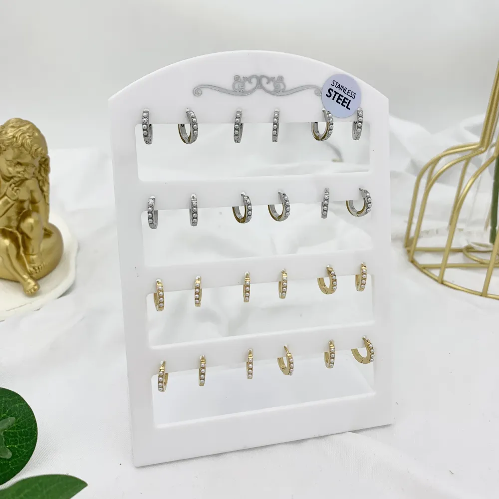 Cerchio con Perla-12Paia Orecchini in Acciaio - OPA-103-AA970E 8mm