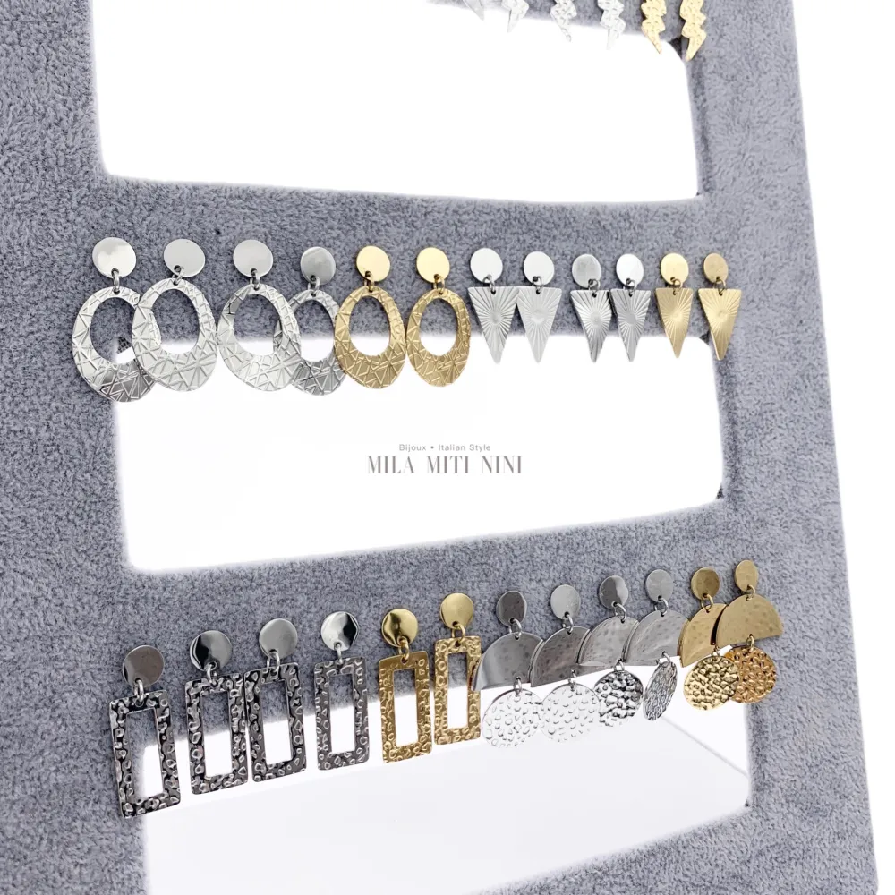 OPA7741-Pendenti Misto-18 Paia Orecchini in Acciaio + Espositor - OPA104-SD-139-Pendenti Misto-18 Paia Orecchini in Acciaio