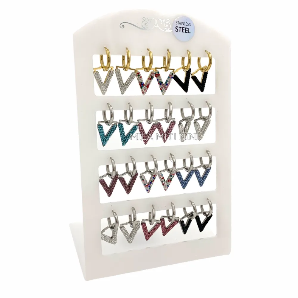 OPA450-392-Cerchio con V-12 Paia Orecchini in Acciaio - OPA-413-1055