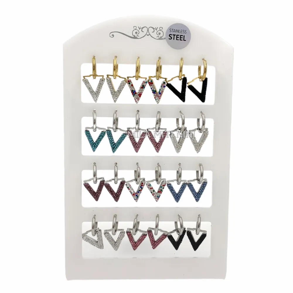 OPA450-392-Cerchio con V-12 Paia Orecchini in Acciaio - OPA-413-1055