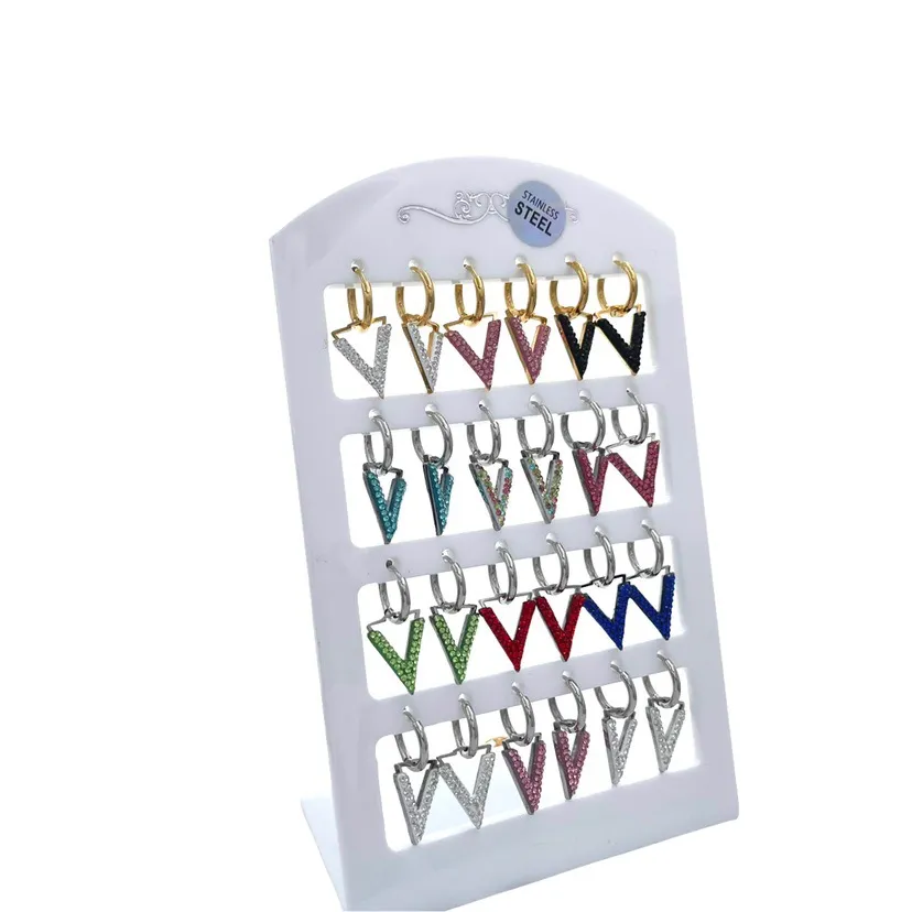 OPA450-392-Cerchio con V-12 Paia Orecchini in Acciaio - OPA-413-1055