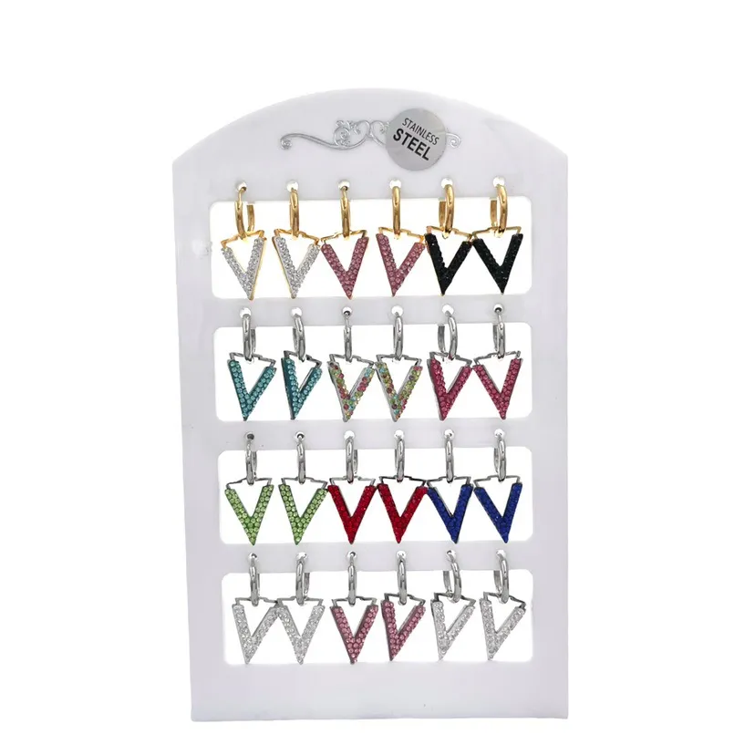 OPA450-392-Cerchio con V-12 Paia Orecchini in Acciaio - OPA-413-1055