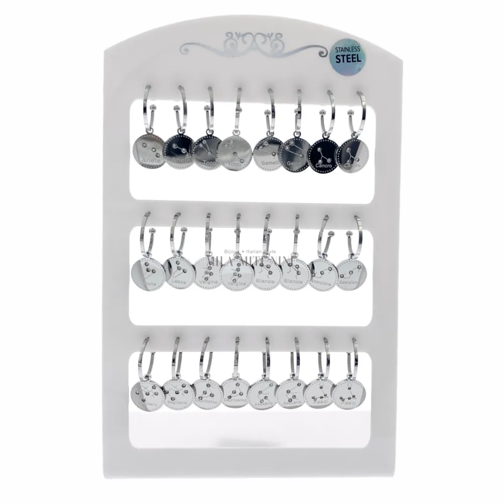 OPA7750-Segno Zodiacale-12 Paia Orecchini a Cerchio in Acciaio - OPA413-691-Segno Zodiacale-12 Paia Orecchini in Acciaio