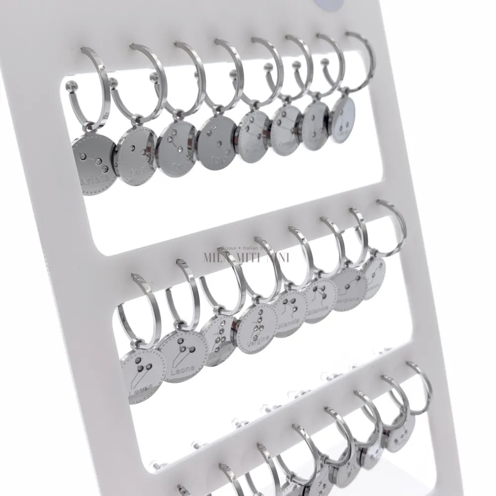 OPA7750-Segno Zodiacale-12 Paia Orecchini a Cerchio in Acciaio - OPA413-691-Segno Zodiacale-12 Paia Orecchini in Acciaio