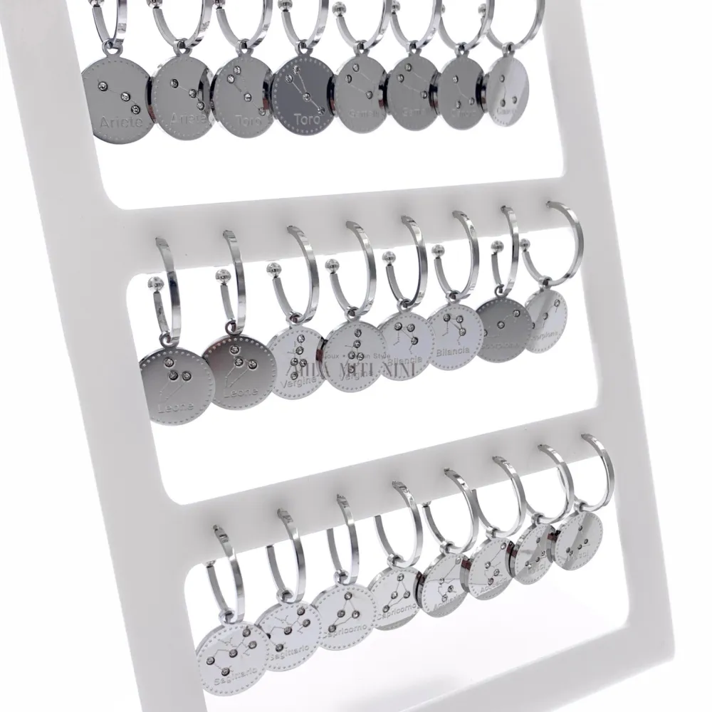 OPA7750-Segno Zodiacale-12 Paia Orecchini a Cerchio in Acciaio - OPA413-691-Segno Zodiacale-12 Paia Orecchini in Acciaio