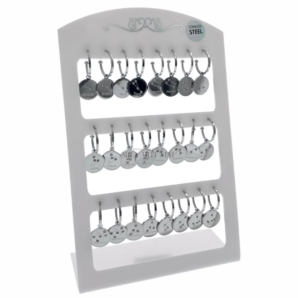 OPA7750-Segno Zodiacale-12 Paia Orecchini a Cerchio in Acciaio - OPA413-691-Segno Zodiacale-12 Paia Orecchini in Acciaio