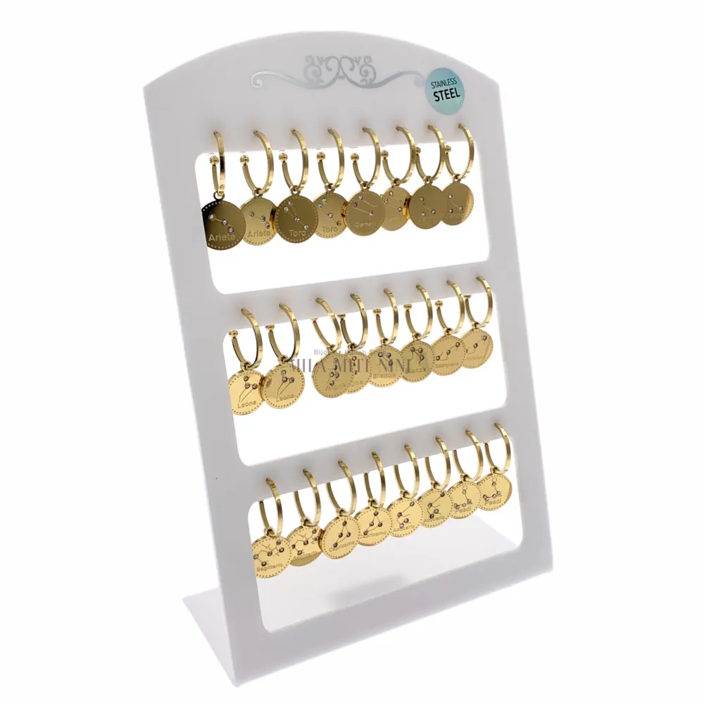 OPA7750-Segno Zodiacale-12 Paia Orecchini a Cerchio in Acciaio - OPA413-691-Segno Zodiacale-12 Paia Orecchini in Acciaio