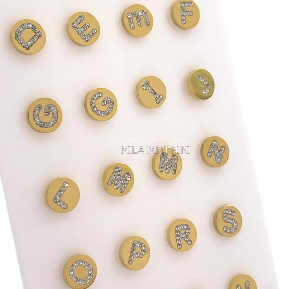 OPA413-692-Iniziale Strass Tondo-12 Paia Orecchini in Acciaio - OPA413-692-Iniziale Strass Tondo-12 Paia Orecchini in Acciaio